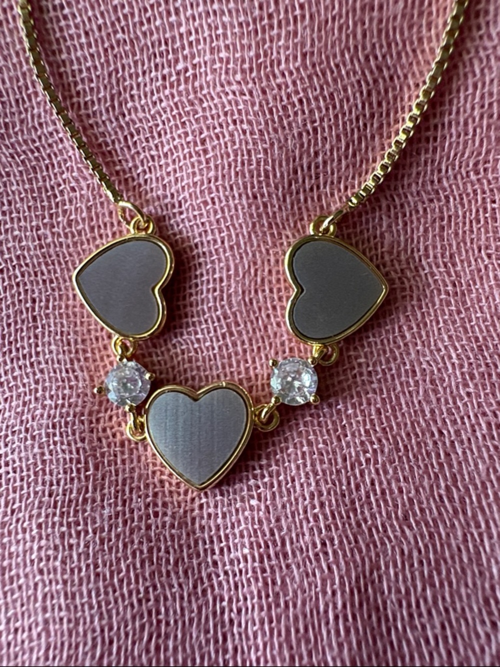 Gold-Tone Heart Trio Bracelet with white Enamel and Crystal Accents